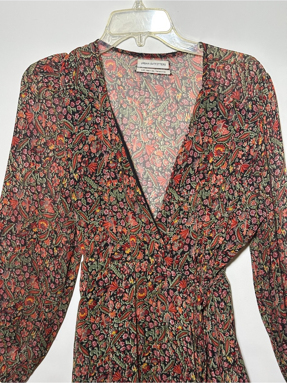 Urban Outfitters Women's V-Neck Black Floral Mini wrap dress